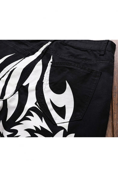 Men's Fashion Cool Animal Printed Night Club Black Casual Jeans