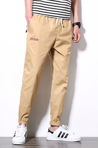 Men's Fashion Letter XNYX Pattern Drawstring Waist Rolled Cuffs Casual Tapered Pants