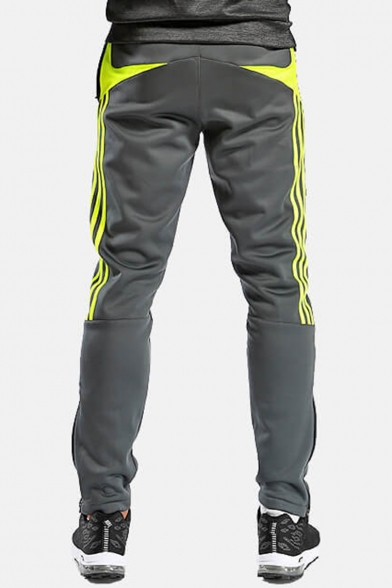 Men's Popular Fashion Colorblock Three Bars Stripe Pattern Zipped Pocket Casual Outdoor Sports Pants