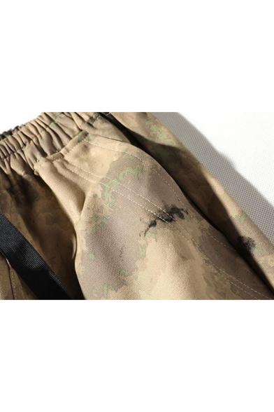 Men's Popular Fashion Cool Camouflage Letter OFF Printed Buckle Strap Flap Pockets Trendy Casual Cargo Pants