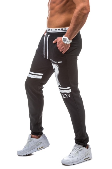 Men's Popular Fashion Letter Stripe Printed Drawstring Waist Relaxed Casual Sports Sweatpants