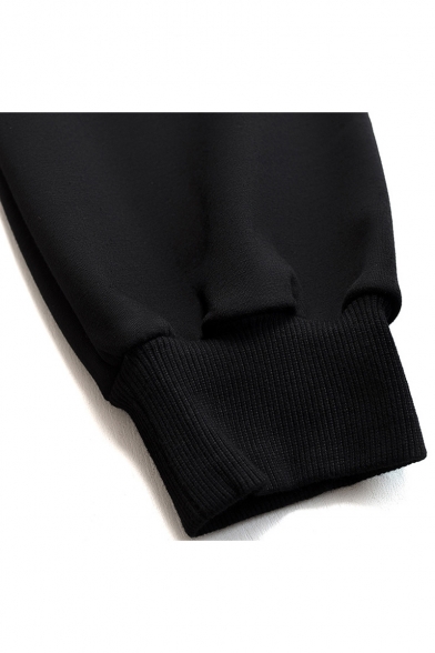 Men's Stylish Cartoon Boxing Cat Printed Zipped Pocket Drawstring Waist Black Relaxed Sweatpants