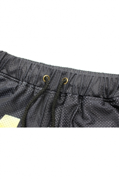 Men's Summer Fashion Letter Print Black Quick Drying Mesh Cloth Drawstring Waist Casual Sports Beach Shorts Swim Trunks