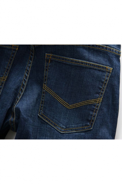 Men's Summer Fashion Simple Plain Blue Stretched Slim Fit Denim Shorts
