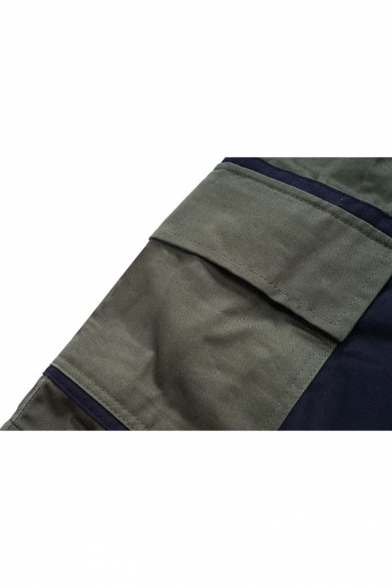 Men's Summer Trendy Colorblock Multi-pocket Design Drawstring Waist Sports Cargo Shorts