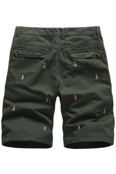 Men's Summer Trendy Embroidery Pattern Zip-fly Casual Chino Shorts