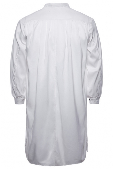 Mens Cool Simple Arbian Style Stand Collar Long Sleeve Plain Muslim Robe Shirt