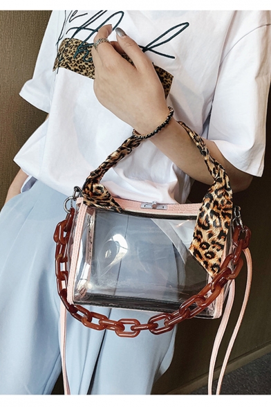 New Fashion Leopard Pattern Chain Handle Transparent Satchel Shoulder Handbag 14*17*10 CM
