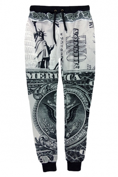 New Fashion Statue of Liberty Printed Drawstring Waist Grey Joggers Sweatpants