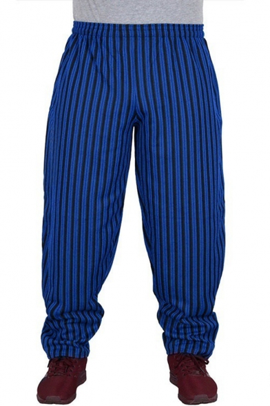 New Stylish Stripes Printed Elastic Waist Loose Fit Casual Sweatpants for Men