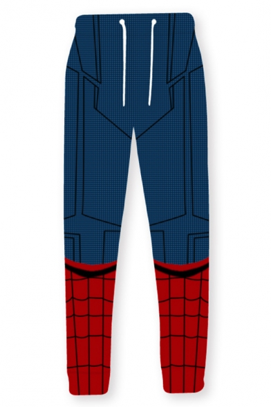 Popular Blue and Red Spider Web 3D Pattern Drawstring Waist Sport Joggers Pants Sweatpants