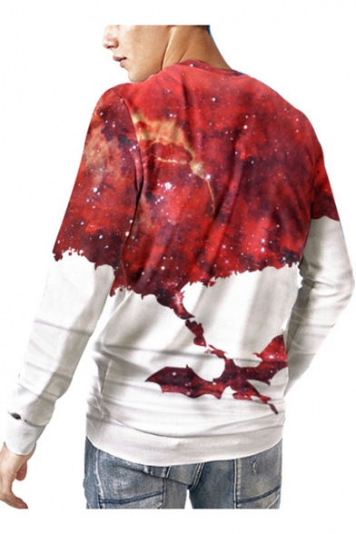 Red Fire Dragon Pattern Basic Round Neck Long Sleeve Pullover Sweatshirt
