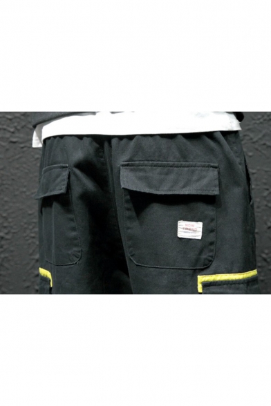 Simple Fashion Colorblock Design Flap Pocket Drawstring Waist Casual Cargo Pants for Men