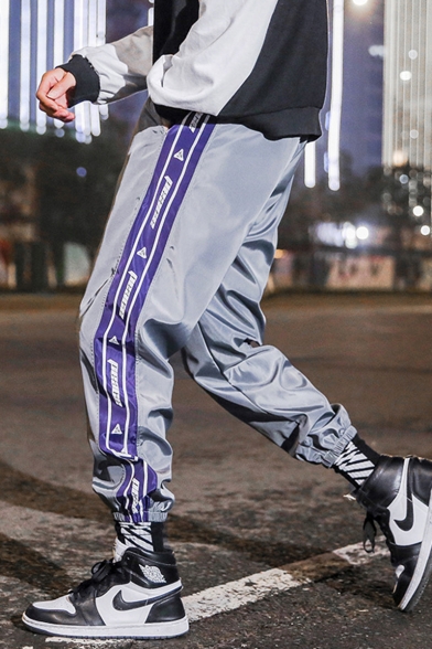 Street Style Fashion Colorblock Letter Printed Drawstring Waist Guys Trendy Casual Loose Track Pants