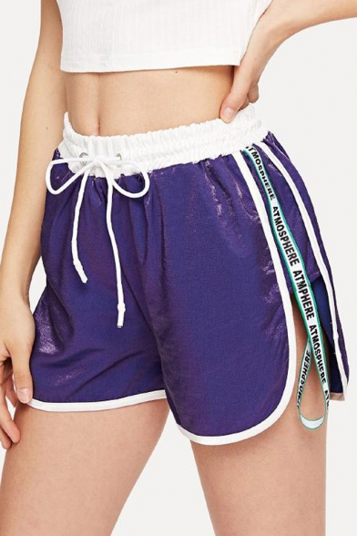 Summer Hot Fashion Letter Tape Side Drawstring Waist Loose Sport Purple Dolphin Shorts
