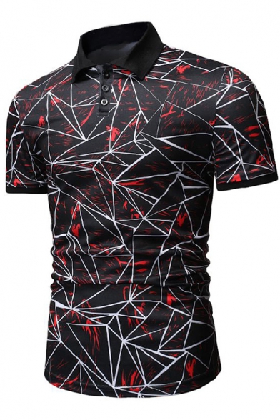 Summer Mens Fashion Geometric Pattern Short Sleeve Slim Fit Polo Shirt ...