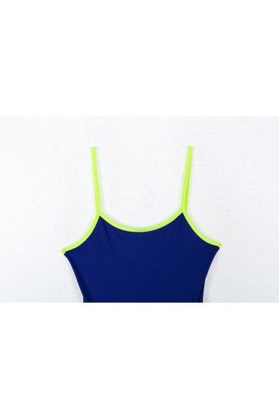 Summer New Stylish Plain Sleeveless Backless Straps Contrast Trim Buckled-Back Playsuit Romper for Yoga