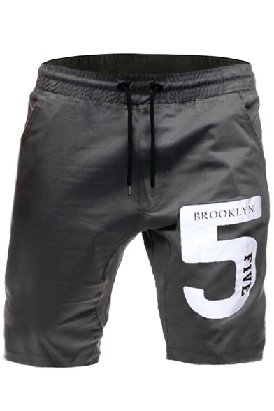 Summer Trendy Letter 5 Printed Drawstring Waist Men's Casual Relaxed Sports Sweat Shorts