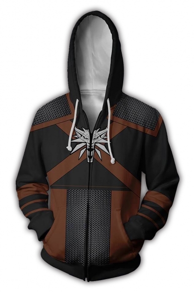 The Witcher 3 Black Long Sleeve Loose Fit Zip Up Cosplay Hoodie