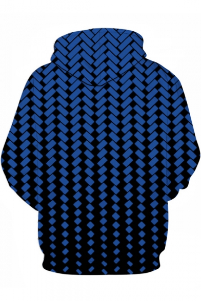 Trendy 3D Geometric Block Pattern Long Sleeve Drawstring Hoodie