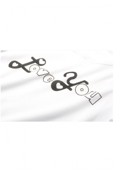 Unique Cool Simple Letter LOVE YOU Printed Crewneck Long Sleeve White Sweatshirt