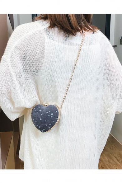 Women's Fashion Heart Shape Floral Printed Mini Corduroy Crossbody Bag with Chain Strap 12*12*3 CM