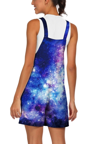 Womens New Stylish Cool 3D Galaxy Printed Loose Fit Overall Shorts Rompers