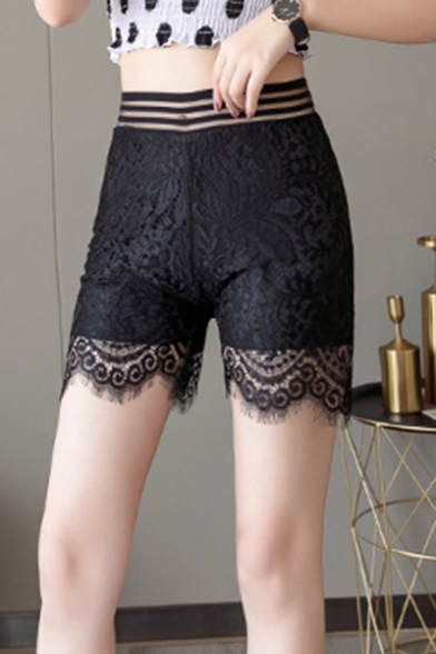 Womens Summer New Fashion Layered Chic Lace-Panel Fitted Safety Pants Under Shorts