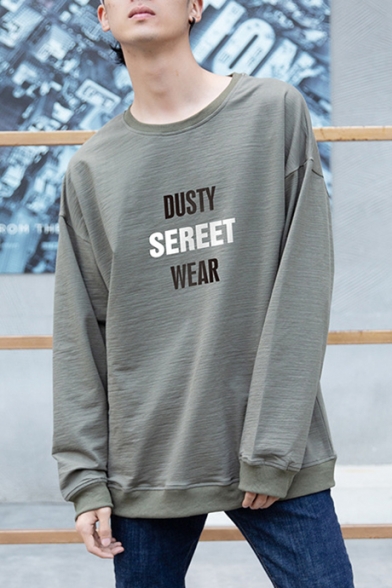 Cool Letter DUSTY STREET WEAR Print Guys Long Sleeve Casual Loose Sweatshirt