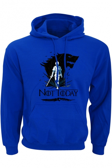 Cool Wolf Head NOT TODAY Print Long Sleeve Sport Loose Pullover Hoodie
