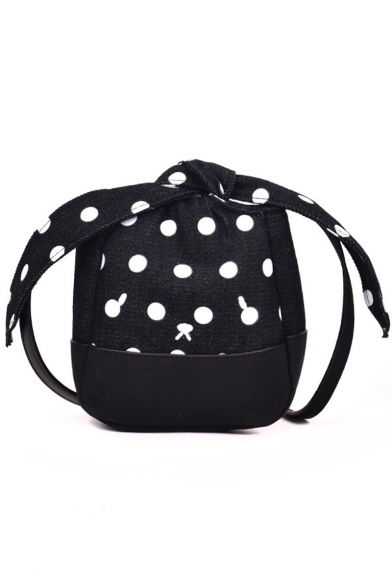 Cute Cartoon Polka Dot Pattern Canvas Crossbody Bucket Bag 15*16*6 CM