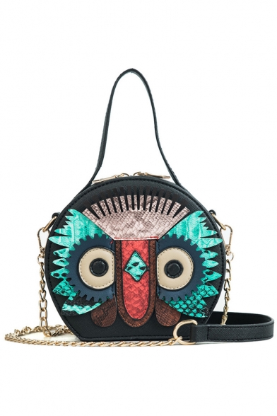 Designer Creative Owl Pattern Top Handle Round Crossbody Bag 13*15*9 CM