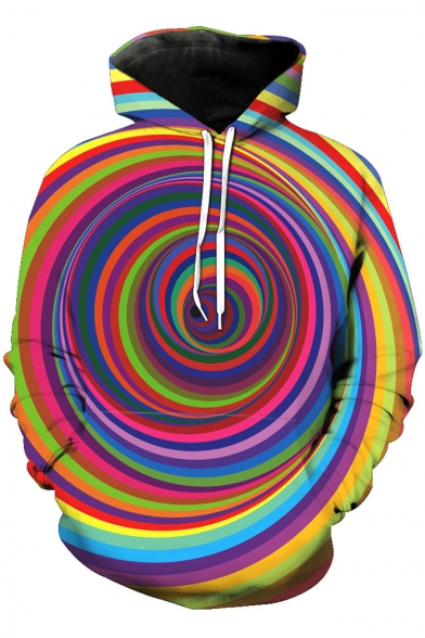 Fancy Colorful Stripe Whirlpool Printed Long Sleeve Sport Casual Pullover Hoodie