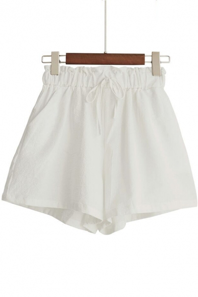 Fashion Plain Drawstring High Waist Summer Loose Casual Paperbag Shorts