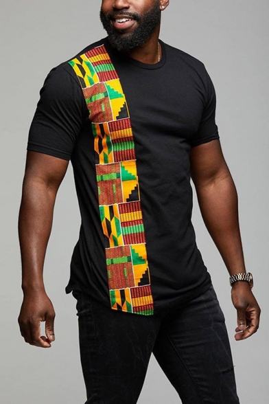 Fashion Tribal Geometric Patched Basic Short Sleeve Slim T-Shirt for Men