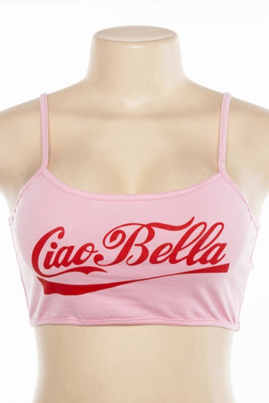 Girls Summer Pink Letter CIAO BELLA Print Slim Fit Crop Cami Top
