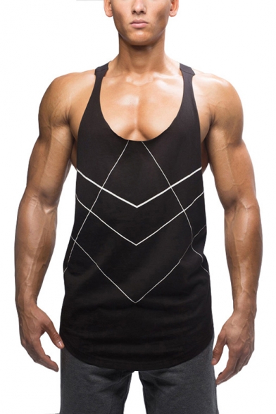 Guys Cool Spider Web Print Scoop Neck Sleeveless Casual Loose Training Sport Tank Top