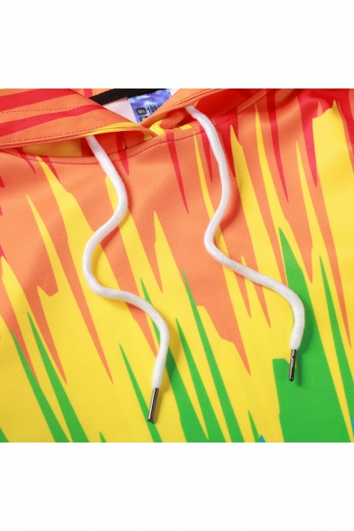 Guys Fashion Trendy Colorful Rainbow 3D Printed Long Sleeve Casual Loose Hoodie