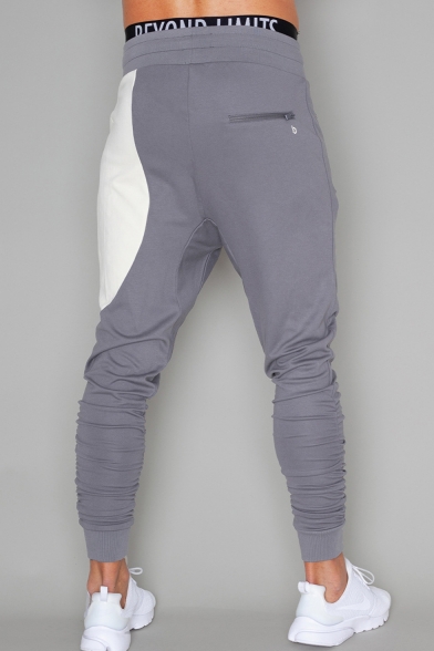 Guys New Stylish Colorblock Patched Logo Embroidery Slim Sports Sweatpants