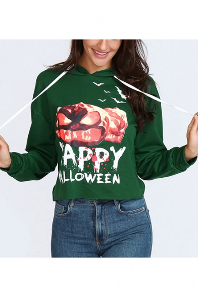 Happy Halloween Pumpkin Printed Long Sleeve Loose Casual Drawstring Hoodie