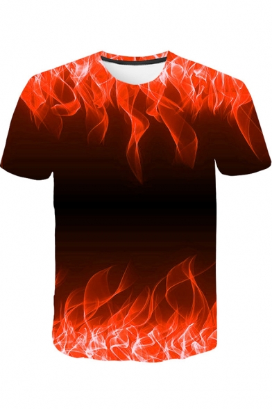 Hot Popular 3D Fire Pattern Round Neck Short Sleeve Casual Tee