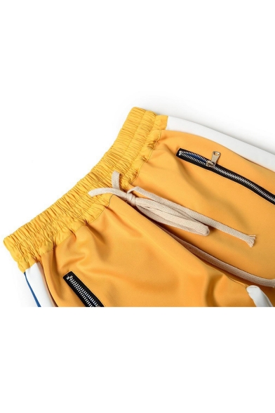 Men's Fashion Popular Colorblock Drawstring Waist Zipped Pocket Cool Casual Pencil Pants