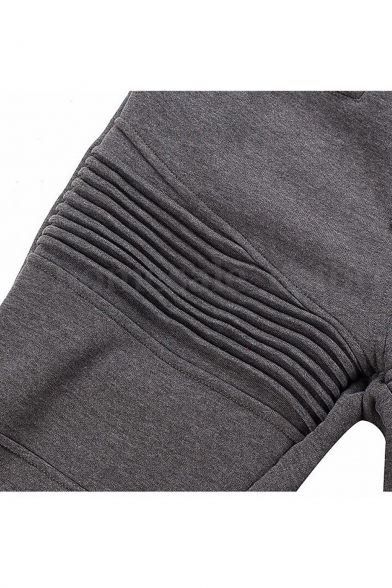 Men's Hot Fashion Simple Plain Pleated Detail Casual Slim Jogging Pants Pencil Pants