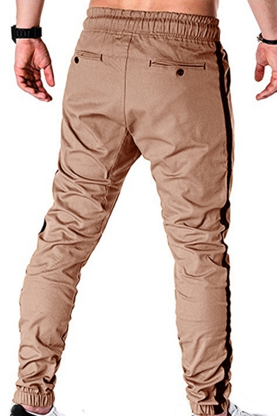 Men's New Fashion Contrast Stripe Side Drawstring Waist Elastic Cuffs Casual Cotton Cargo Pencil Pants