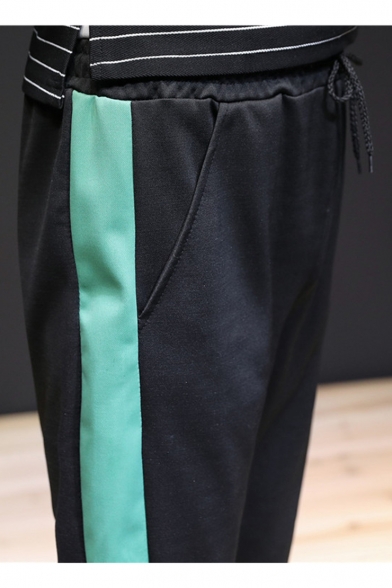 Men's New Stylish Colorblock Patched Side Letter Printed Drawstring Waist Casual Sweatpants Tapered Pants