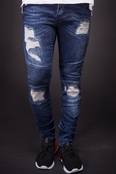 dark blue knee ripped jeans