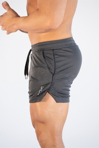 Men's New Stylish Letter Printed Side Slit Drawstring Waist Fitness Shorts