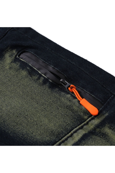 Men's New Stylish Vintage Washed Zipped Pocket Decoration Casual Jeans