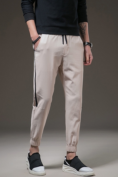 Men's Simple Fashion Contrast Tape Side Drawstring Waist Casual Tapered Pants