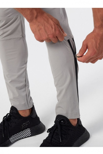 Men's Simple Fashion Logo Printed Zippered Cuffs Drawstring Waist Casual Slim Training Pencil Pants